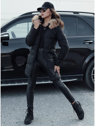 Dámská prošívaná bunda s kožešinou černá FashionStreet TY4577