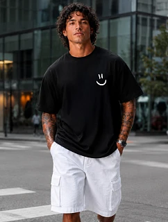 Pánské bavlněné tričko oversize s potiskem černé FashionStreet NX1045R