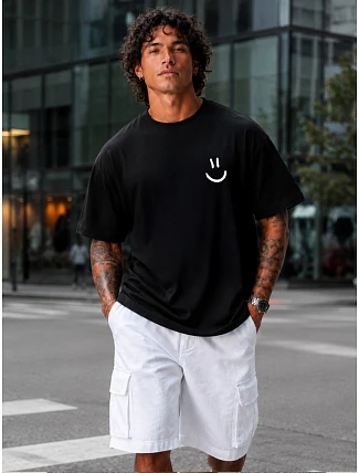 Pánské bavlněné tričko oversize s potiskem černé FashionStreet NX1045R