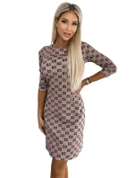 420-3 MARY Šaty se zlatými zámky - béžové v ČERNÉM MODELU