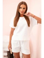 Dámský punto set s krátkými rukávy a šortkami ecru