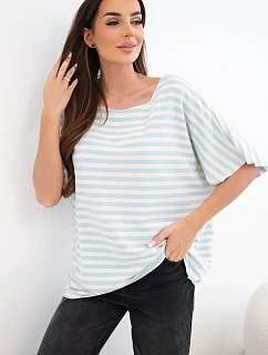 Dámská bavlněná pruhovaná halenka s krátkým rukávem modrá