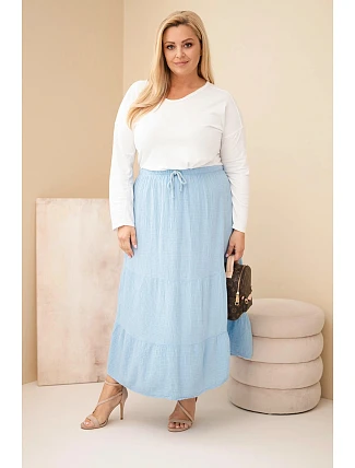 Dámská sukně Plus Size z bavlněného mušelínu s volánem a gumou v pase modrá