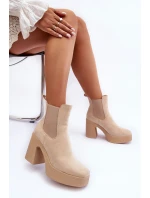 Zamszové Botky Na Masivním Sloupku Bežové Sunilda