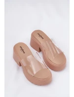 Průhledné Dámské Pantofle Na Platformě A Masivním Podpatku Béžové Rizana