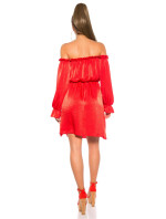 Sexy KouCla mini šaty Carmen výstřih saténový vzhled