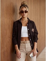 Dámská oversize košilová bunda z kordového materiálu v čokoládové barvě FashionStreet TY6054 Dámská oversize košilová bunda z kordového materiálu v čokoládové barvě FashionStreet TY6054
