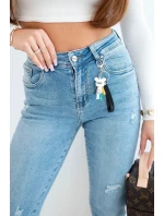 Dámské džíny mom fit s vysokým pasem a jemným obnošením modré