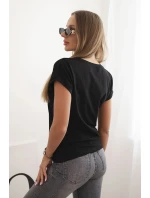 Dámská bavlněná halenka s ozdobným potiskem ESL černá