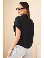 Dámská košile z viskózy s krátkým rukávem a kapsami černá