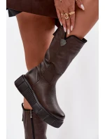 Dámské kožené kozačky s vlnou Zazoo 70121 čokoládové
