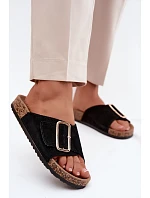 Kožené semišové dámské pantofle s přezkou černé Beryl