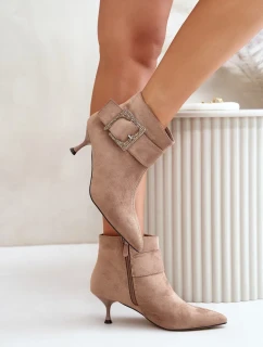 Dámské Kotníkové Boty Na Jehlovém Podpatku S Ozdobnou Přezkou Béžové Nirilis