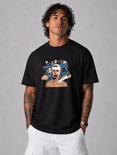 Pánské bavlněné tričko oversize s potiskem černé FashionStreet NX1038R