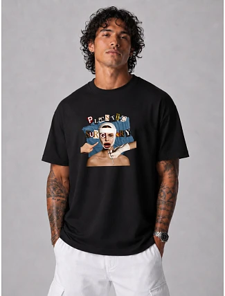 Pánské bavlněné tričko oversize s potiskem černé FashionStreet NX1038R