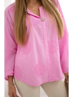 Košilová halenka s vyšívaným vzorem růžový