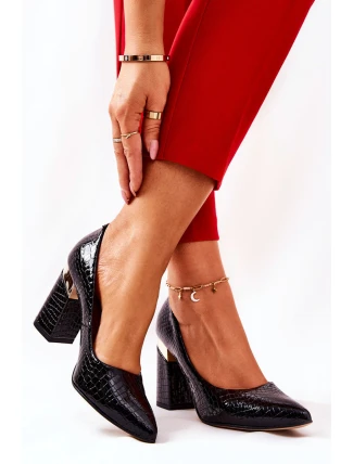 Kožené lodičky Lewski Hadí 3117 Černé