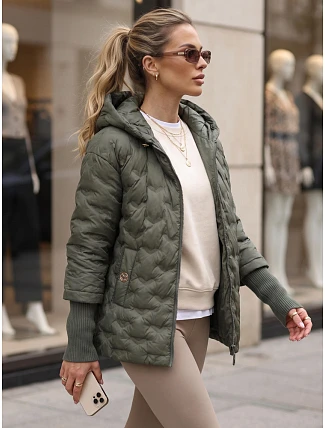 Dámská prošívaná bunda s kapucí, zelená, FashionStreet TY5869 Dámská prošívaná bunda s kapucí, zelená, FashionStreet TY5869