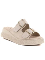 Kožené žabky na platformě beige Vinceza 88045 dámské