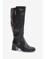 Kozačky Na Podpatku Z Eko Kůže Před Koleno Černé Izanae