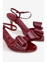 Lakované sandály na podpatku s mašlí Bordó Noliva
