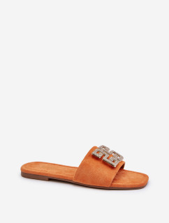 Dámské pantofle na plochém podpatku se zdobením, oranžová vložka