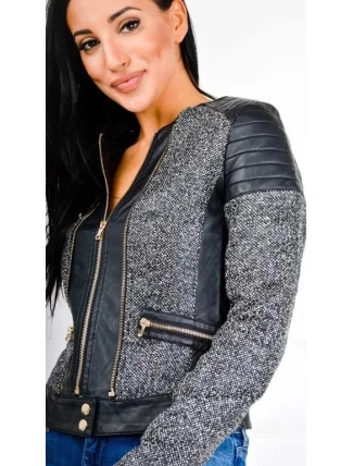 Dámská nazelenalá podzimní bunda s koženým zdobením - Zelená - Cindy.H