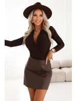 375-10 Dámské stylové BODY s obálkovým výstřihem - čokoládové