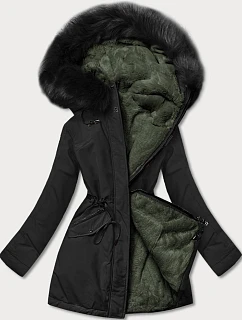 Dámská teplá zimní bunda oboustranná černá/khaki (w610)