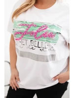 Dámská halenka Plus Size s flitrovým nápisem bílá + zelená