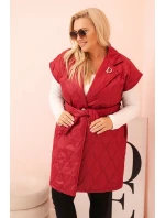 Dámská vesta Plus Size prošívaná s páskem a límcem hnědá