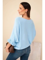 Dámský svetr typu netopýr s kulatým výstřihem modrý