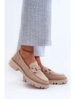 Dámské semišové mokasíny s ozdobou béžové D&A TW117 Béžové
