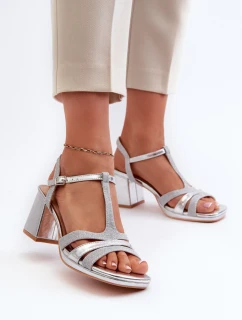 Dámské sandály na podpatku z ekokože stříbrné Lyana