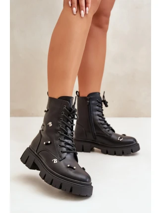 Dámské Boty Pracovní S Ozdobami Eko Kožené Černé Cadenilla