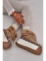 Kožené Dámské Sněhule Na Silné Podešvi S Kožešinou Leopard Big Star Hnědé