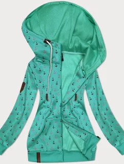 Zelená teplá rozepínací mikina se vzorem kotev (2307)