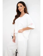 Dámský komplet z viskózy, mikina a široké kalhoty ecru