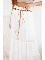 Dámská maxi bavlněná sukně s ažurovou výšivkou a elastickým pasem bílá
