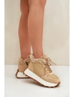 Kožené Sneakersy Trapery Dámské S Kožíškem Na Platformě Big Star OO274A330 Béžové