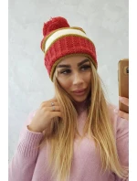Dámská čepice Kinga K297 rudá+světlá khaki+ecru Dámská čepice Kinga K297 rudá+světlá khaki+ecru