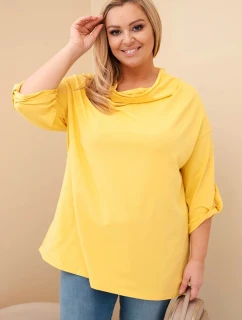 Dámská blůza Plus Size s bavlnou v volném střihu s vodním výstřihem žlutá