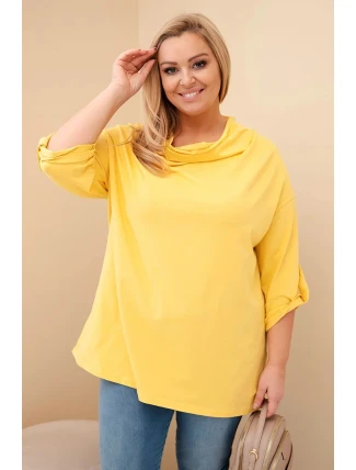 Dámská blůza Plus Size s bavlnou v volném střihu s vodním výstřihem žlutá