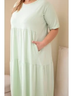 Dámské bavlněné šaty Plus Size s krátkým rukávem a volánem mentolová Dámské bavlněné šaty Plus Size s krátkým rukávem a volánem mentolová