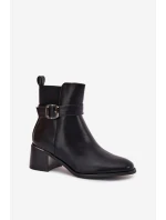 Zateplené dámské boty na podpatku s páskem a přezkou černé Sylira