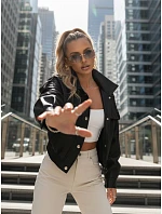 Dámská bunda z ekokůže s žebrovaným lemem a límcem černá FashionStreet TY5646