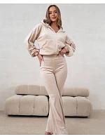Dvoudílný velurový komplet s kalhotami do zvonu Goodlookin beige (821144) Dvoudílný velurový komplet s kalhotami do zvonu Goodlookin beige (821144)