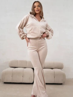 Dvoudílný velurový komplet s kalhotami do zvonu Goodlookin beige (821144)