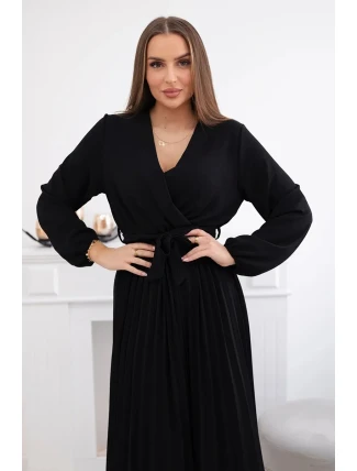 Šaty se svázaným plisovaným lemem černý