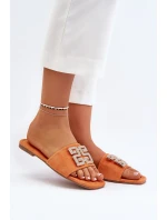 Dámské sandály na ploché podrážce s oranžovým zdobením Inaile